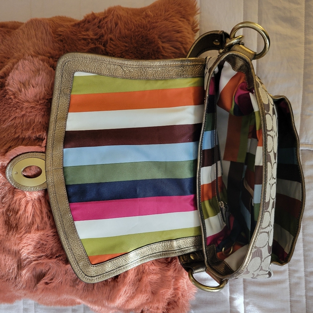 Vintage Coach Ali Legacy 65th Anniversary Striped Interior Turnlock Shoulder Bag - Picture 5 of 7